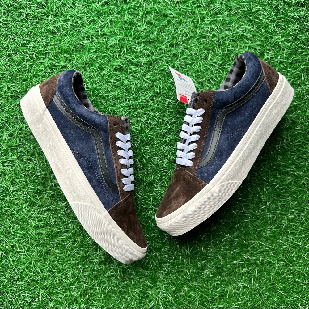 Vans Old Skool Pig Suede Plaid Brown Navy - Picture 7 of 11